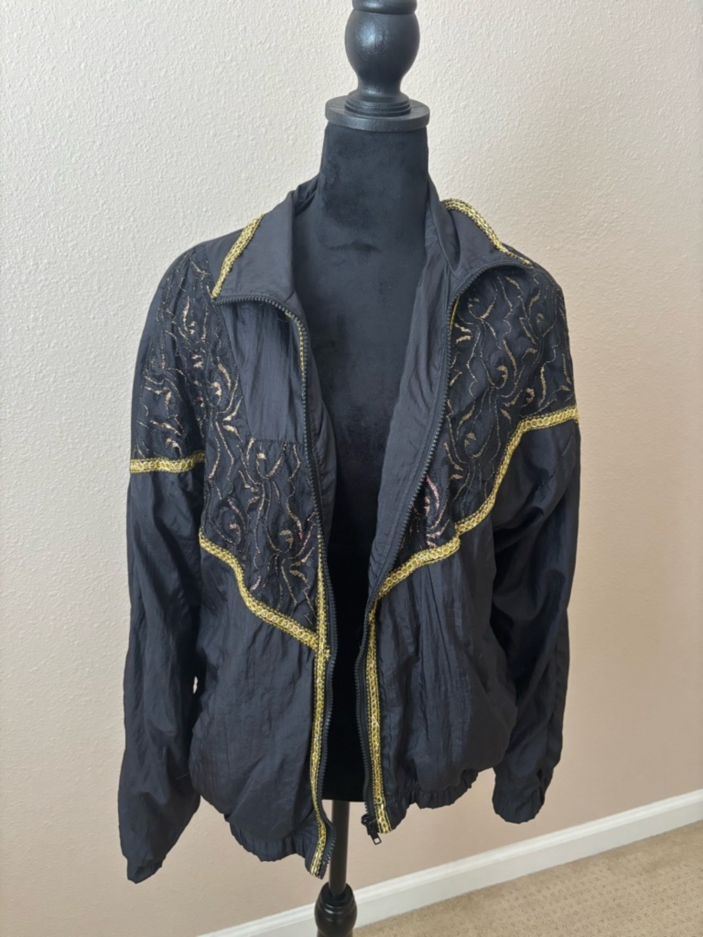 Black track jacket Women's Embroidered  with Gold Trim